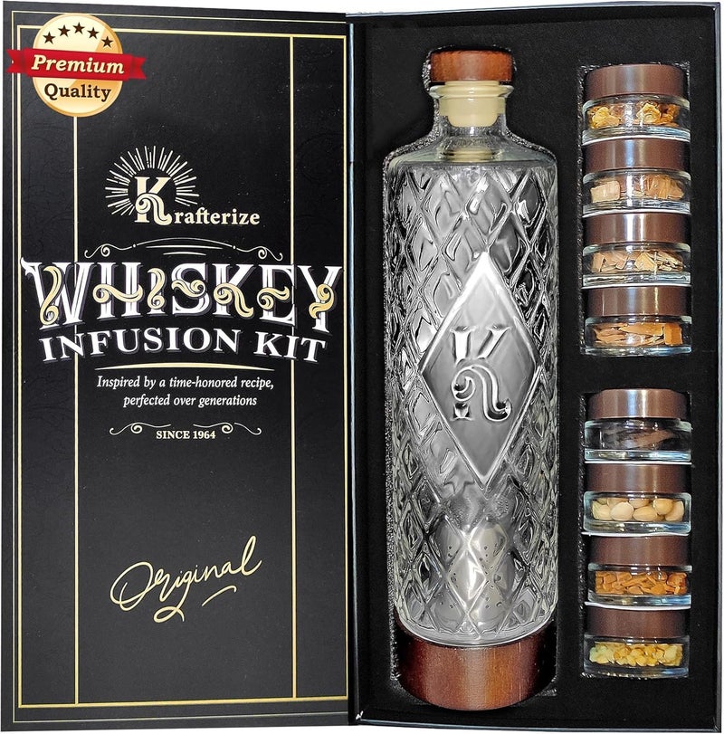 Krafterize DIY Whiskey Gifts for Men - DIY Whiskey Infusion Set - Whiskey Making Kit - Decanter Set with Botanicals & Wood Chips - Bourbon Decanter & Birthday Gifts for Men - Image 1